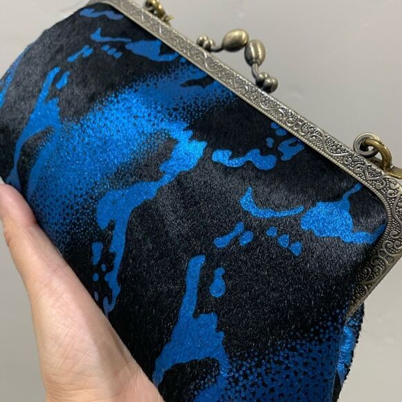 Handmade Real Hair-on Calf hide  Embossed Kisslock Clutch/Wristlet/Crossbody - Picture 14 of 16